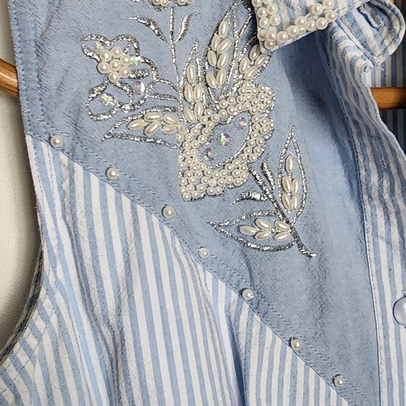 Vintage beaded blue striped romper shorts - Picture 13 of 15